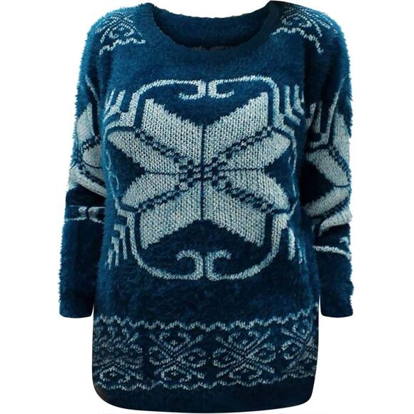 Snowflake Pattern Fuzzy Eyelash Knit Sweater - Picture 6 of 8